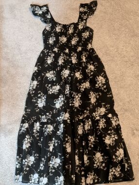 Anthropologie Black Floral Maxi Dress with Ruffle Straps